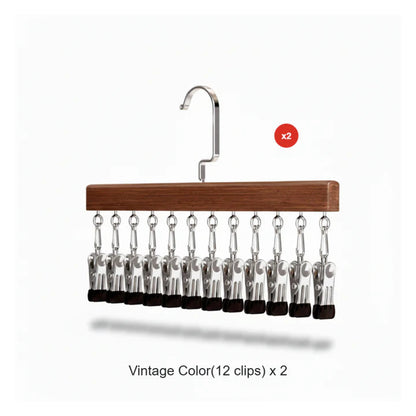 Multi-Clip Hanger Set Solid Wood Stainless Steel Clips