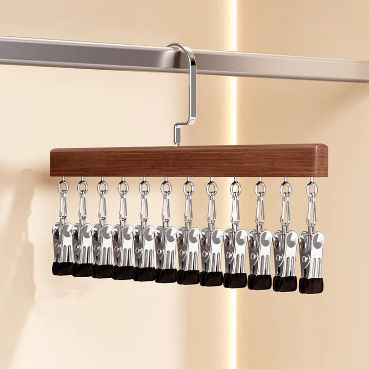 Multi-Clip Hanger Set Solid Wood Stainless Steel Clips