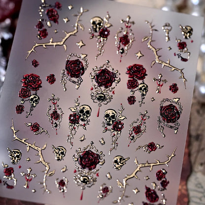 Nail Art Stickers Gothic Rose & Skull Designs