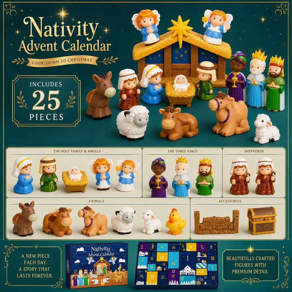 Nativity Advent Calendar 25 Figures & Scene Pieces