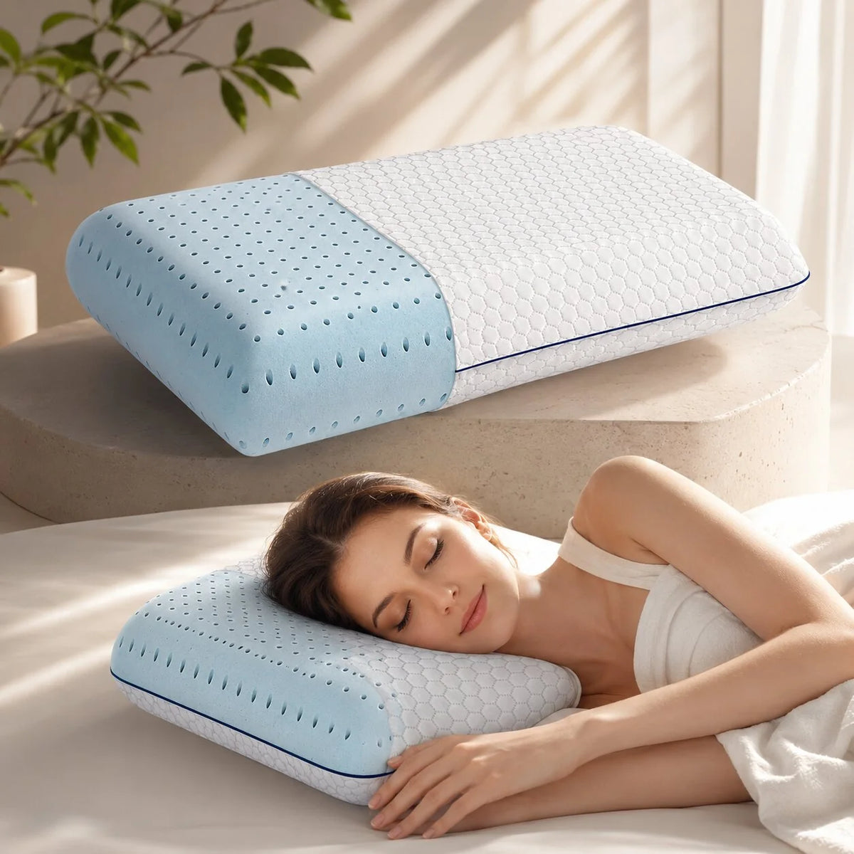 Neck Pillow Cooling Gel Memory Foam Contoured Support