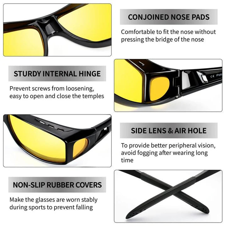 Night Driving Overglasses Polarized Yellow Fits Over Prescription Glasses