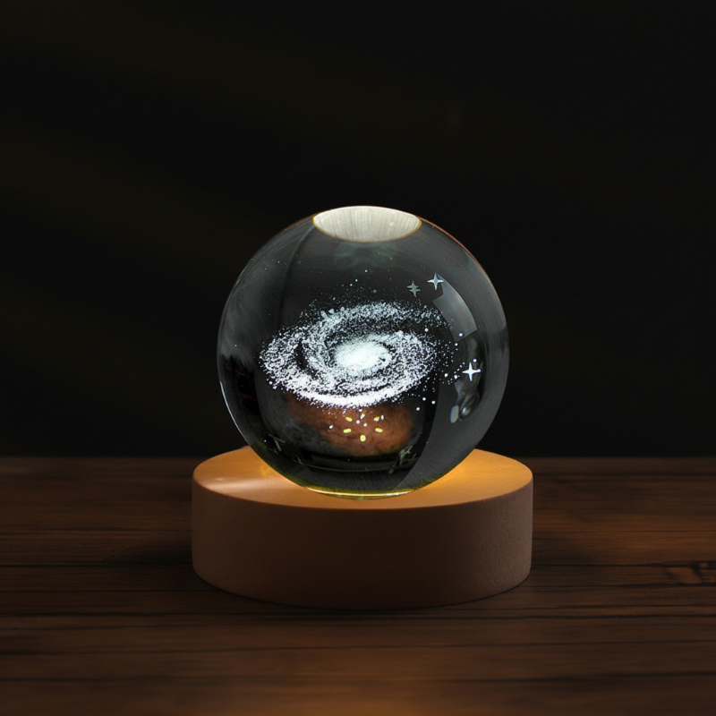 Night Light Crystal Glass 3D Engraved Warm White LED