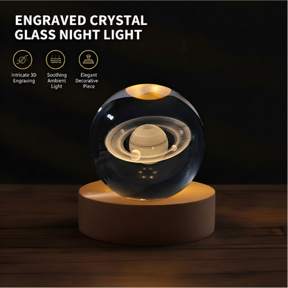 Night Light Crystal Glass 3D Engraved Warm White LED