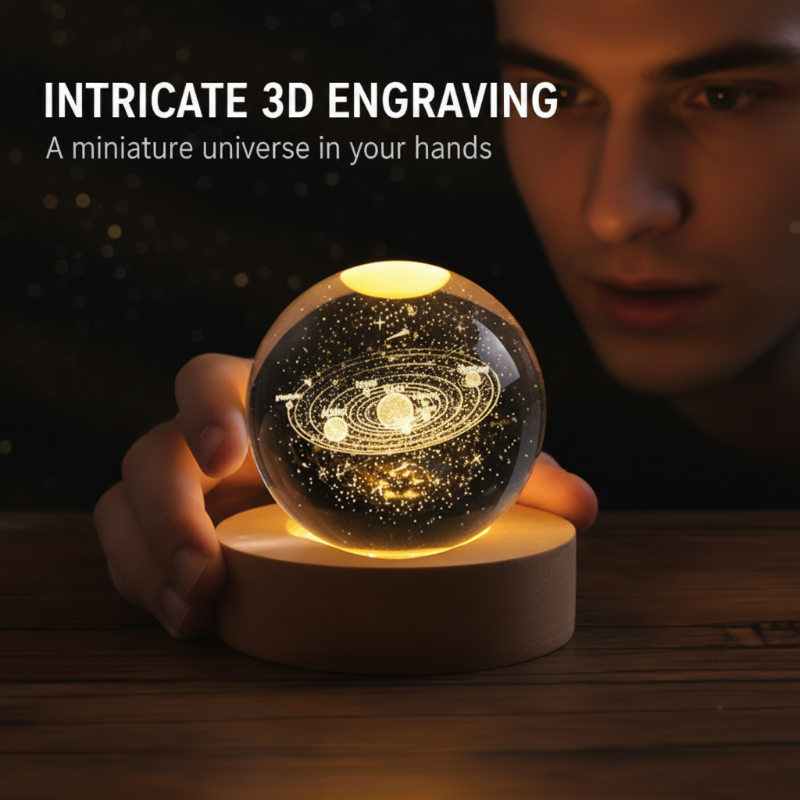 Night Light Crystal Glass 3D Engraved Warm White LED