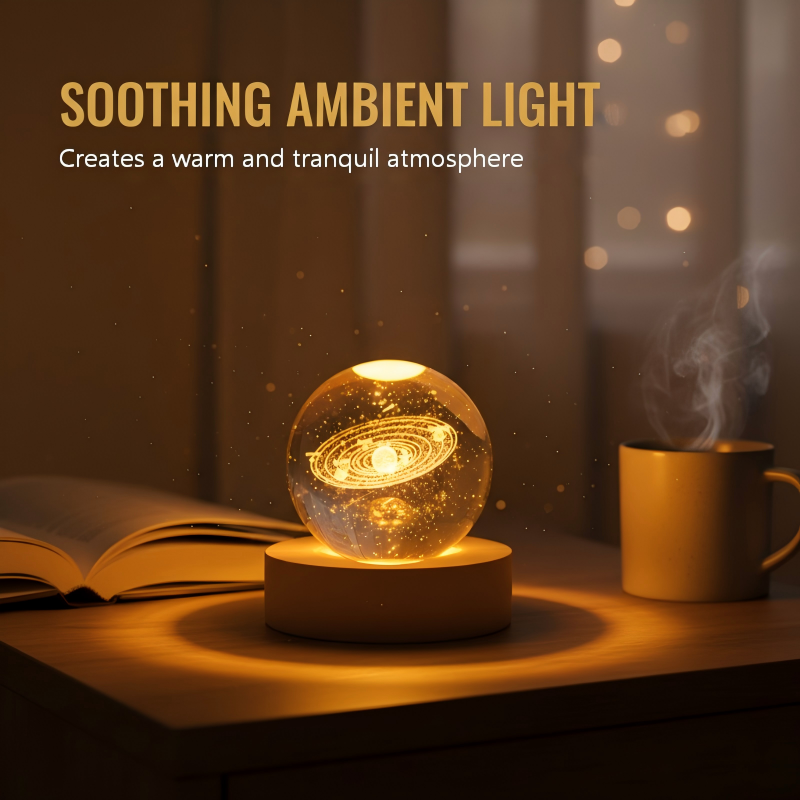 Night Light Crystal Glass 3D Engraved Warm White LED