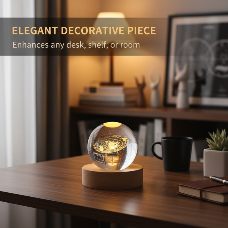 Night Light Crystal Glass 3D Engraved Warm White LED