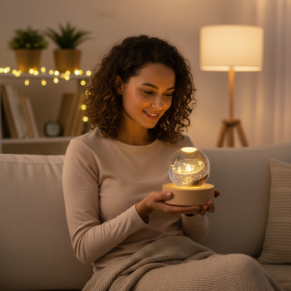 Night Light Crystal Glass 3D Engraved Warm White LED