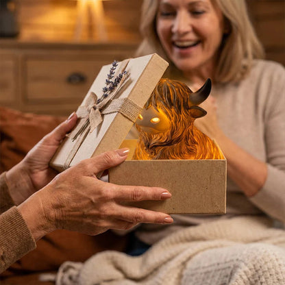Night Light Highland Cow Resin Warm Amber LED