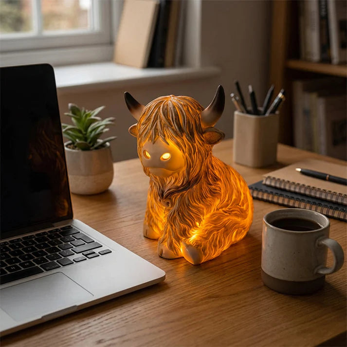 Night Light Highland Cow Resin Warm Amber LED
