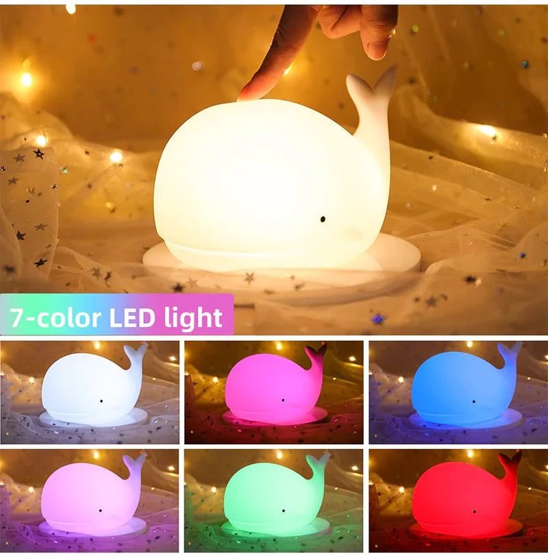 Night Light Whale Color-Changing LED Touch Control USB-Powered