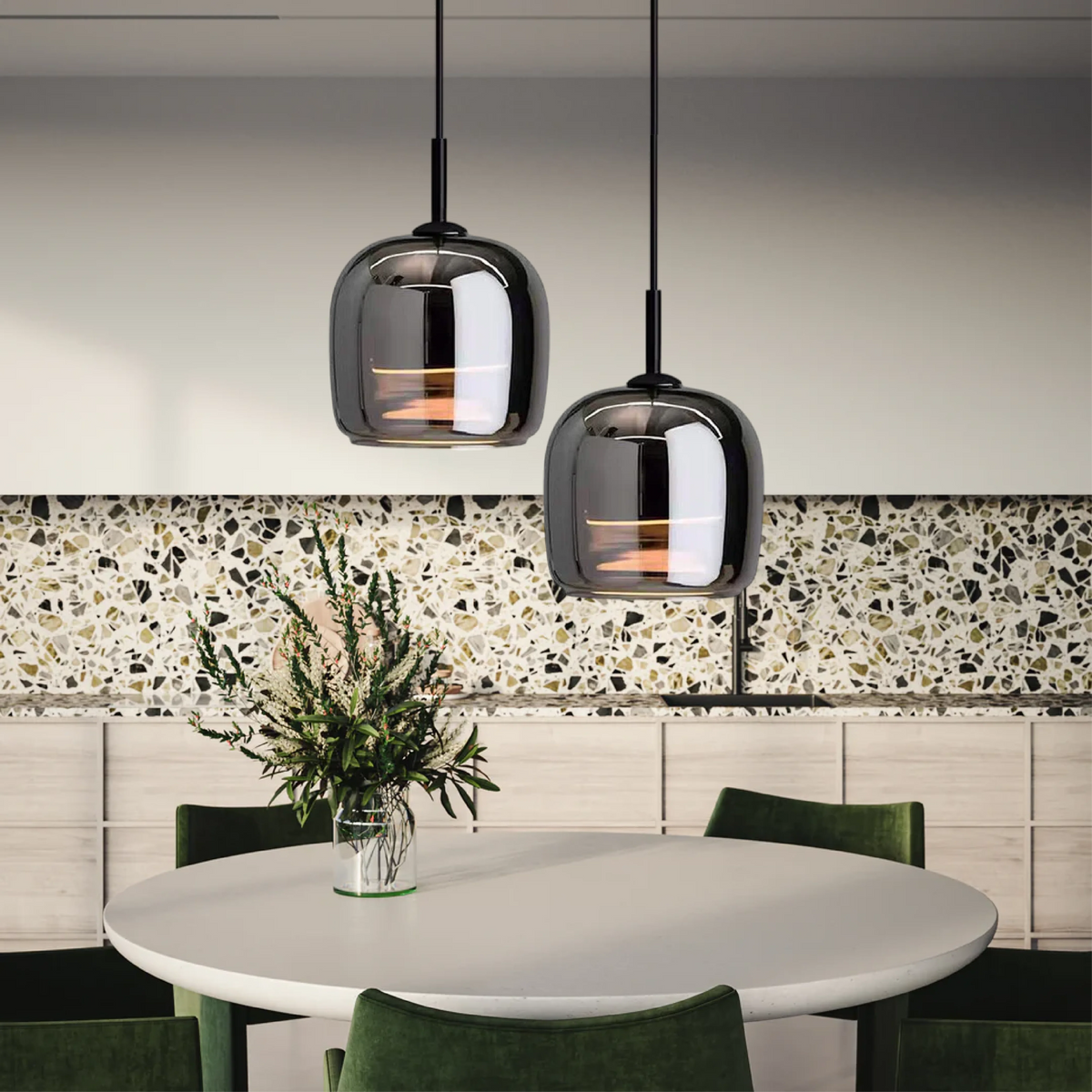 Nordic Black Glass Hanging Light Fixture – Contemporary Pendant Lamp for Dining and Kitchen