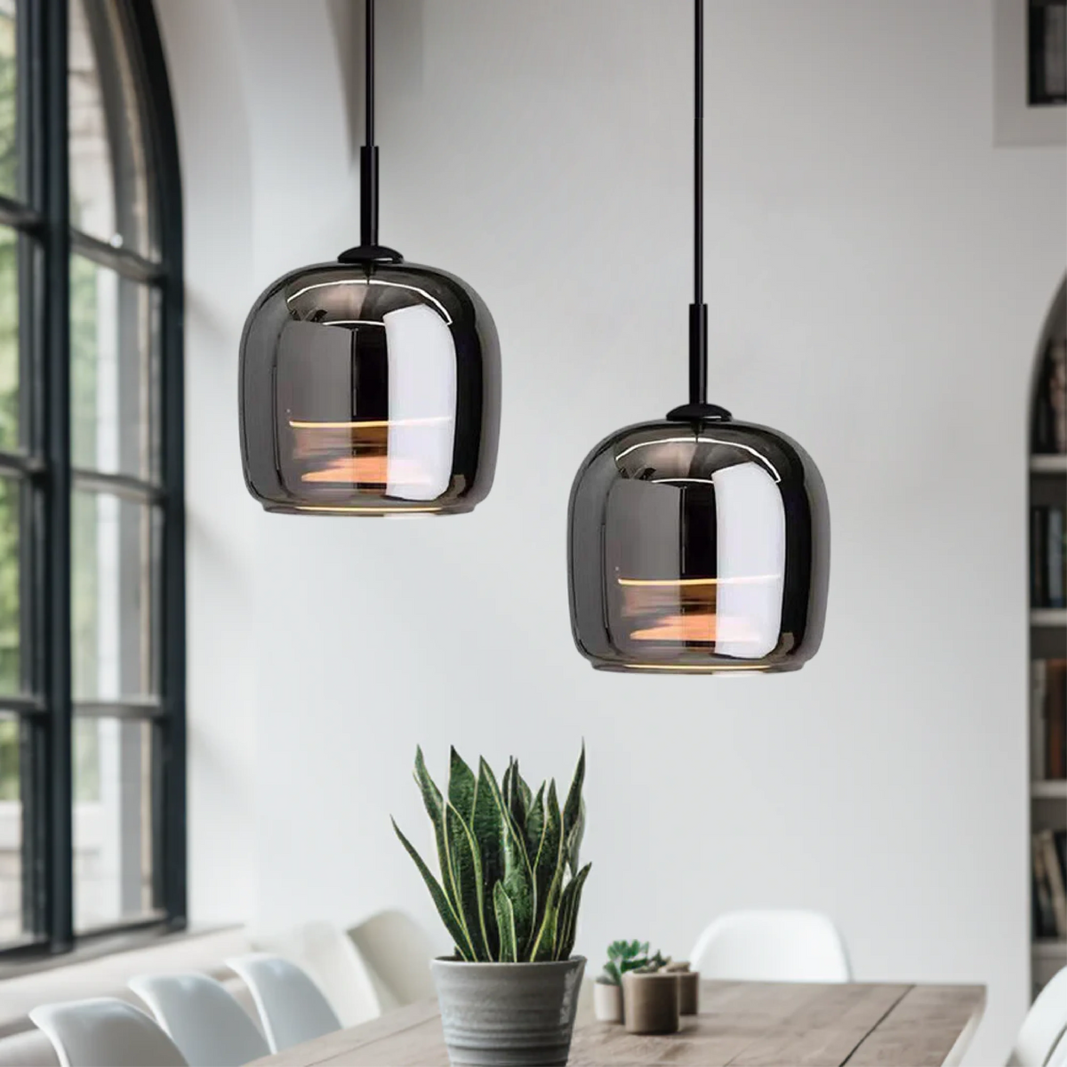 Nordic Black Glass Hanging Light Fixture – Contemporary Pendant Lamp for Dining and Kitchen