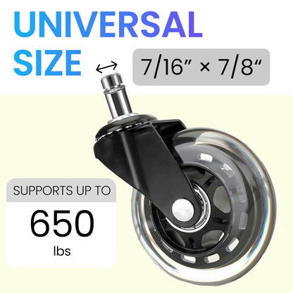 Office Chair Casters Silent Polyurethane 650 lb Capacity