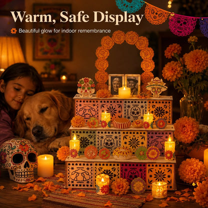 Ofrenda Altar Display Set Wooden Three-Tier Tabletop