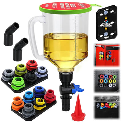 Oil Funnel Adapter Set 12 Color-Coded Adapters Magnetic Trays