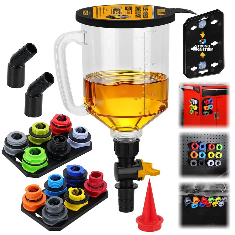 Oil Funnel Adapter Set 12 Color-Coded Adapters Magnetic Trays