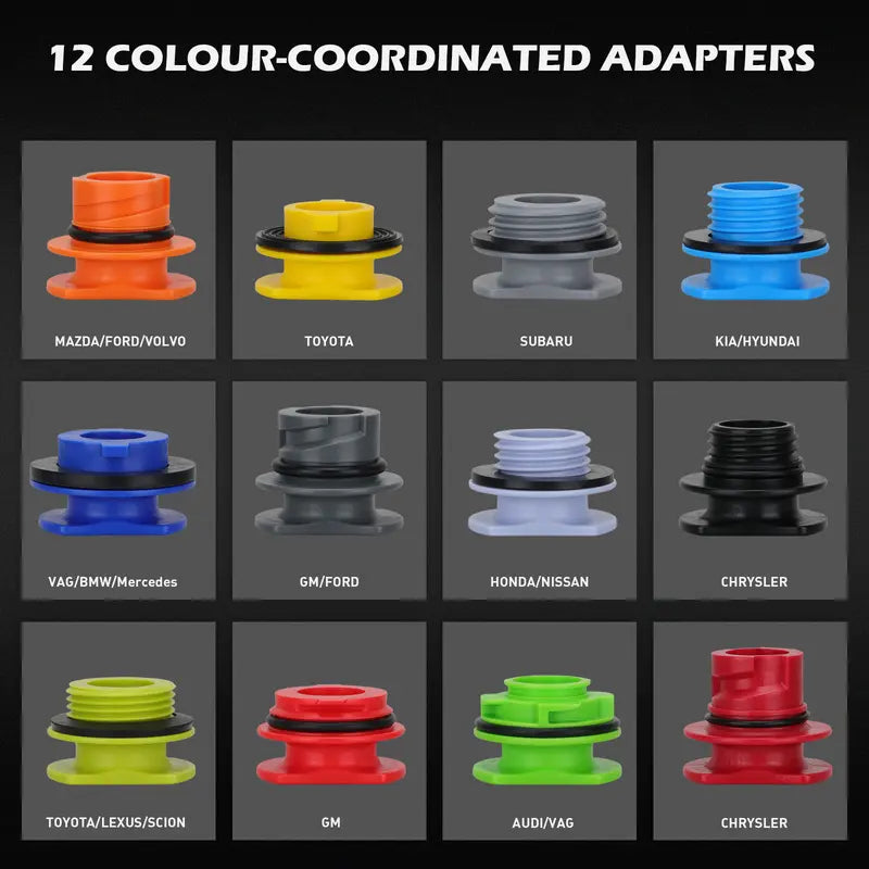 Oil Funnel Adapter Set 12 Color-Coded Adapters Magnetic Trays