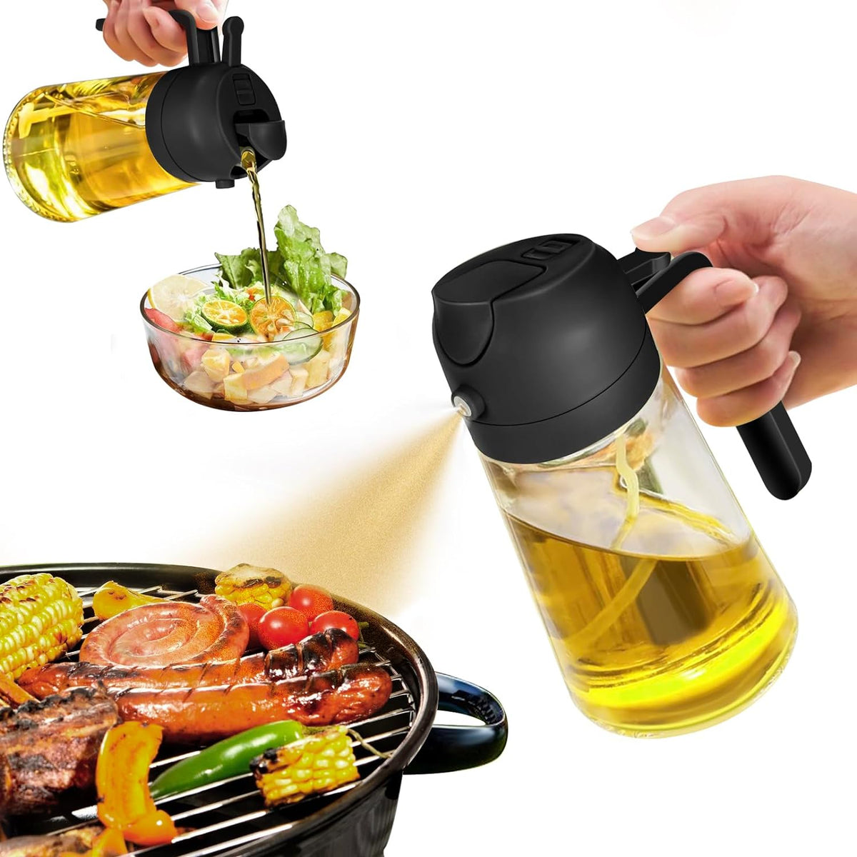 Oil & Vinegar Dispenser Glass Dual-Function Sprayer & Pourer