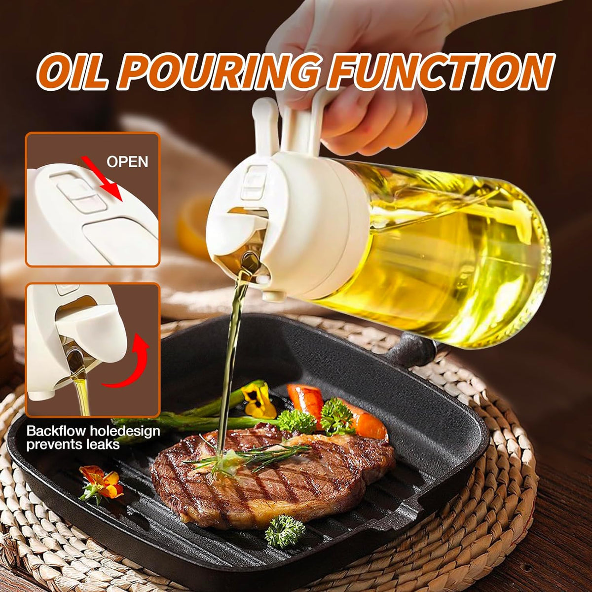 Oil & Vinegar Dispenser Glass Dual-Function Sprayer & Pourer