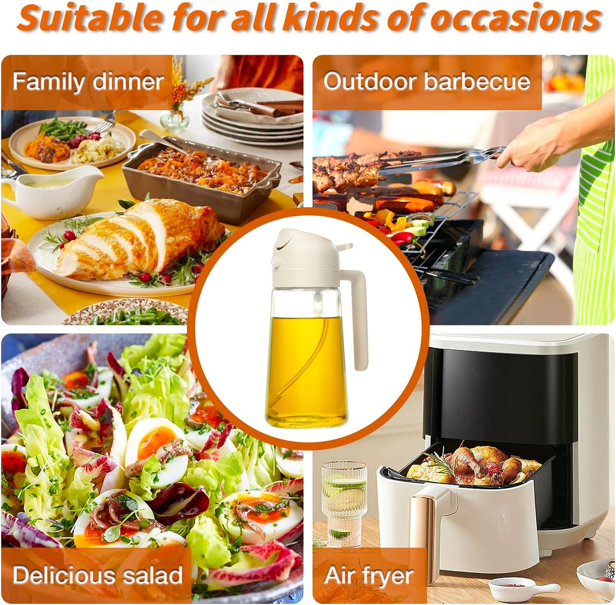 Oil & Vinegar Dispenser Glass Dual-Function Sprayer & Pourer