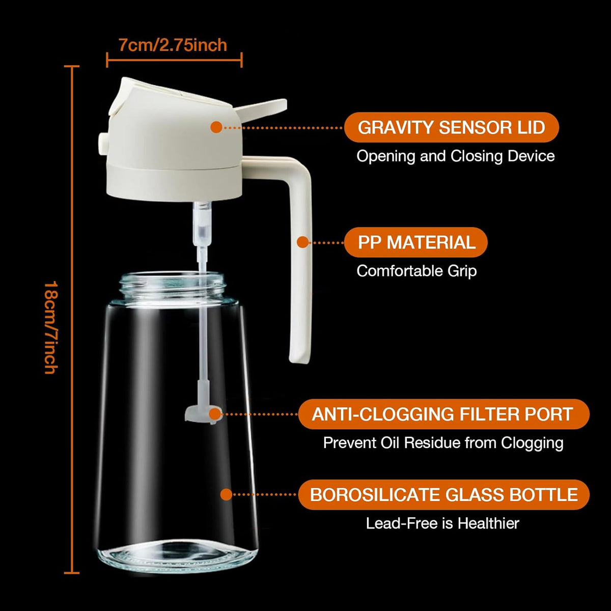 Oil & Vinegar Dispenser Glass Dual-Function Sprayer & Pourer