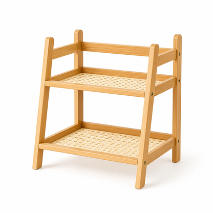Bamboo-Style Open-Frame Cup & Utensil Storage Shelf (2-Tier)