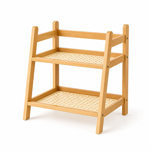 Bamboo-Style Open-Frame Cup & Utensil Storage Shelf (2-Tier)