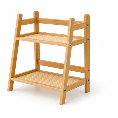 Bamboo-Style Open-Frame Cup & Utensil Storage Shelf (2-Tier)