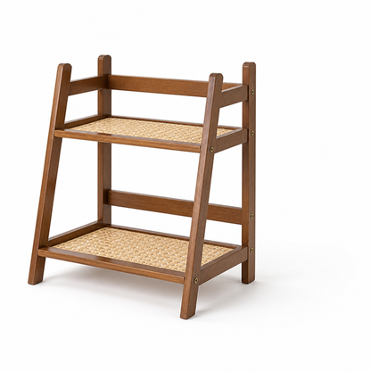 Bamboo-Style Open-Frame Cup & Utensil Storage Shelf (2-Tier)