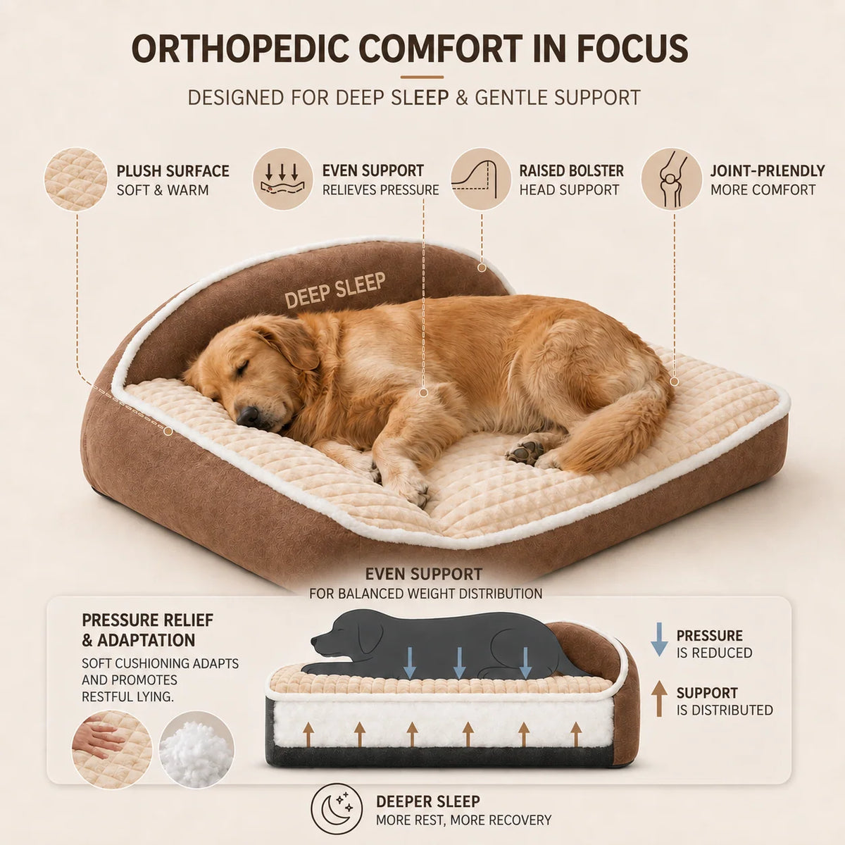 Orthopedic Dog Bed Memory Foam Washable Cover Non-Slip Base
