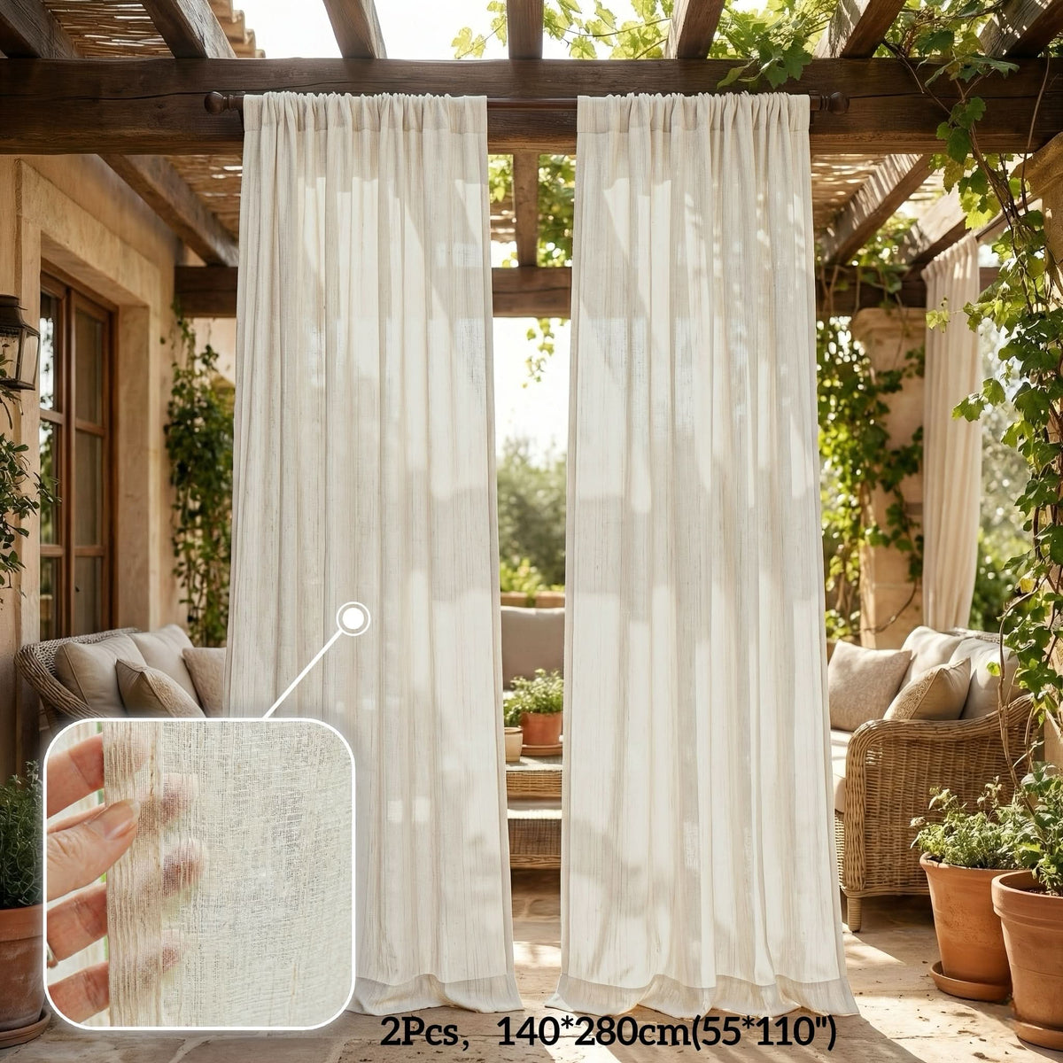 Outdoor Curtain Panels Light-Filtering Linen Look