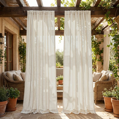 Outdoor Curtain Panels Light-Filtering Linen Look