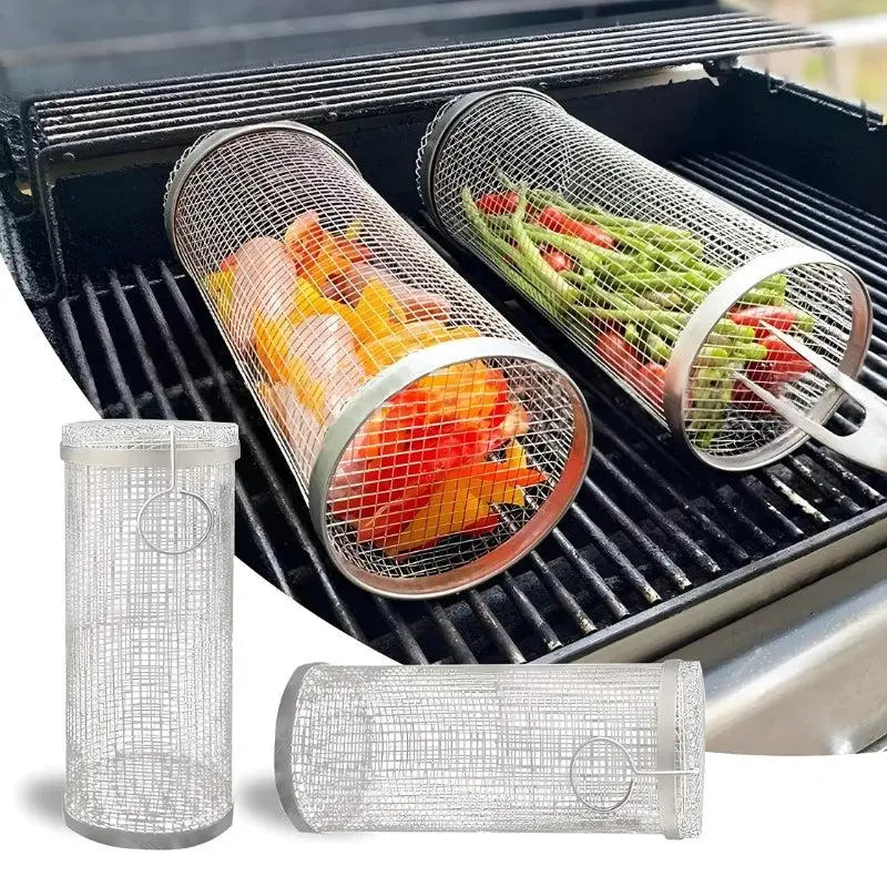 Outdoor Grill Basket Rolling Design 304 Stainless Steel