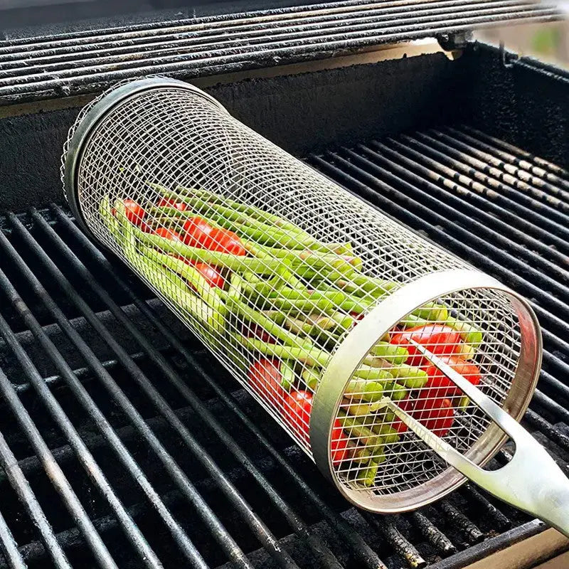 Outdoor Grill Basket Rolling Design 304 Stainless Steel