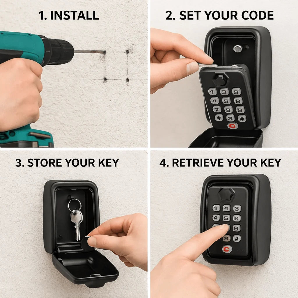 Outdoor Key Safe Weatherproof Zinc Alloy Mounting Kit Included