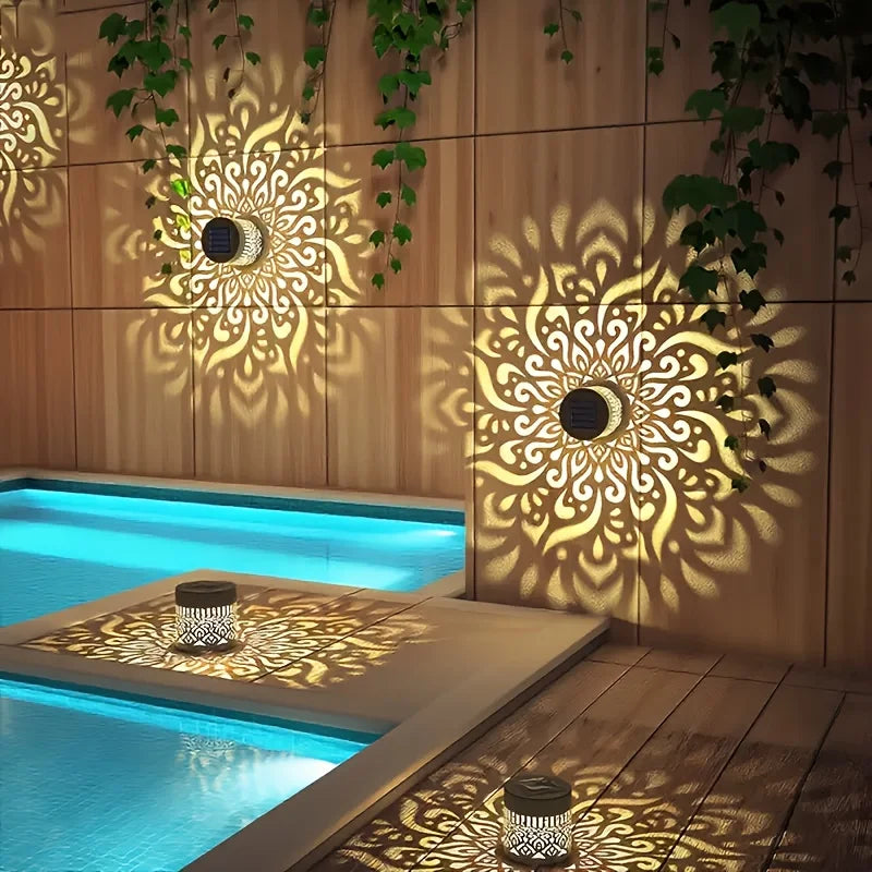 Outdoor Lantern Floral Shadow Projection Solar-Powered Weatherproof