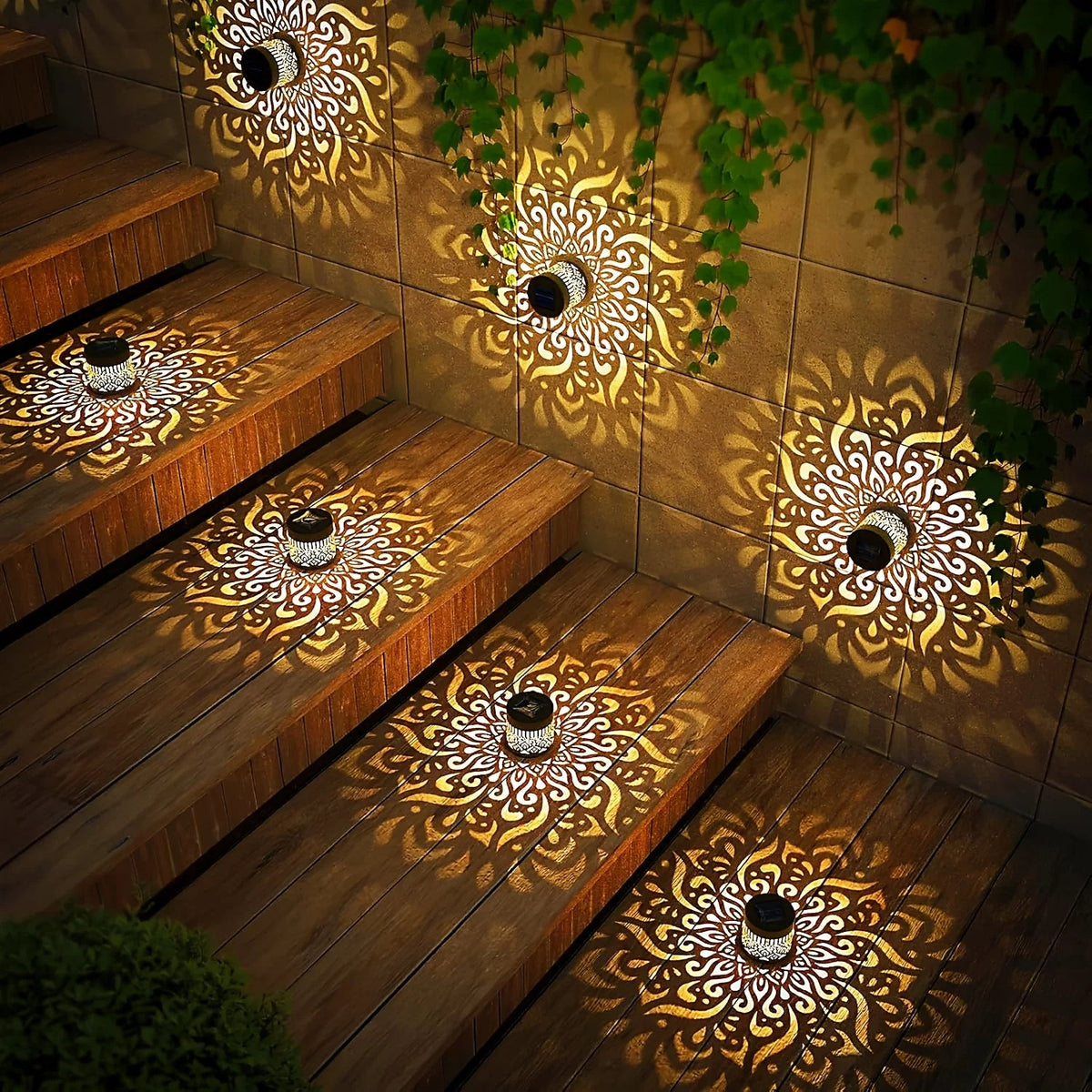 Outdoor Lantern Floral Shadow Projection Solar-Powered Weatherproof