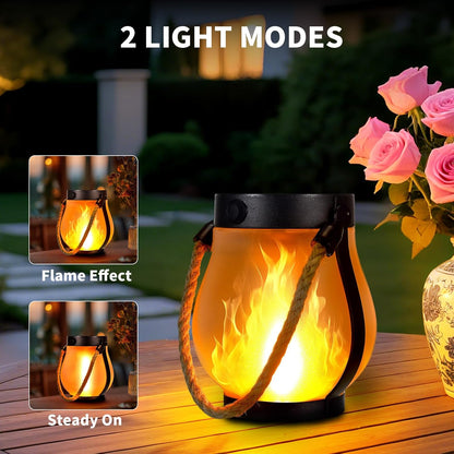 Outdoor Lantern Realistic LED Flame Solar & USB Weatherproof