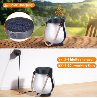 Outdoor Lantern Realistic LED Flame Solar & USB Weatherproof