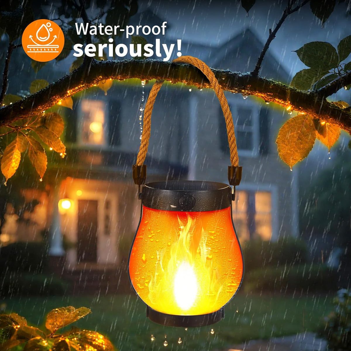 Outdoor Lantern Realistic LED Flame Solar & USB Weatherproof
