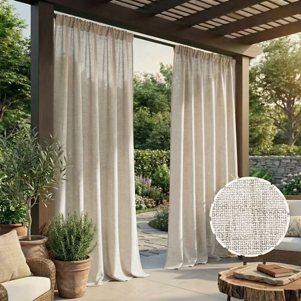 Outdoor Patio Curtains Boho Linen-Like Polyester Privacy & Shade