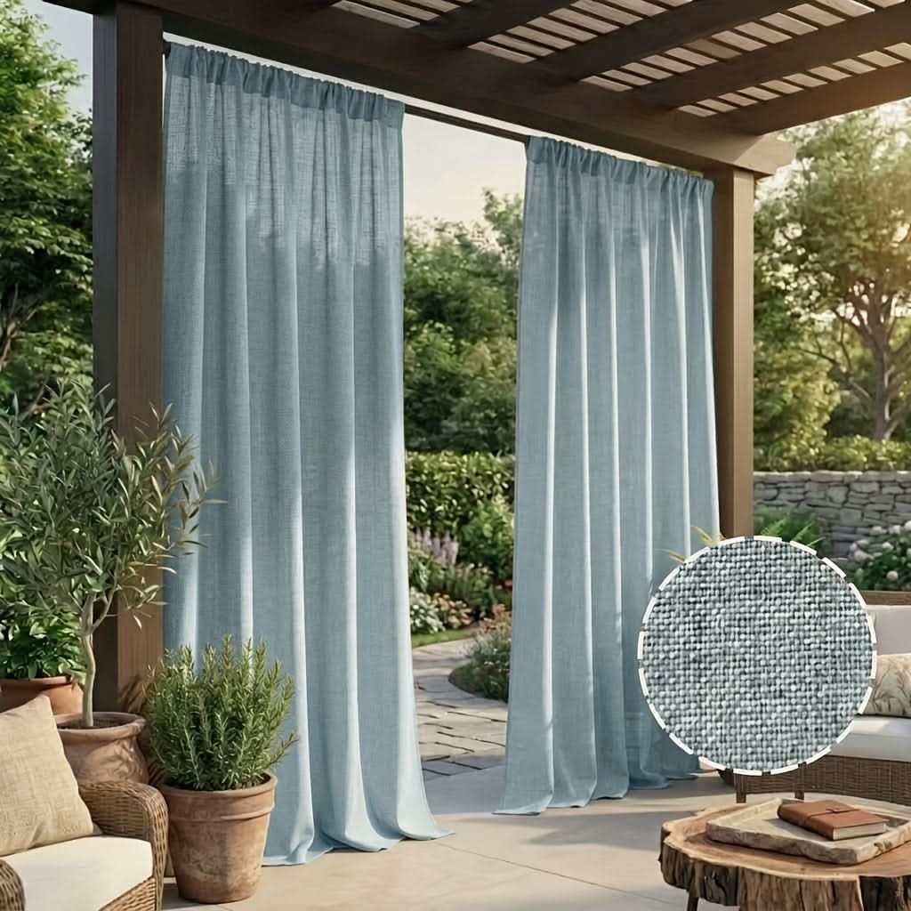 Outdoor Patio Curtains Boho Linen-Like Polyester Privacy & Shade