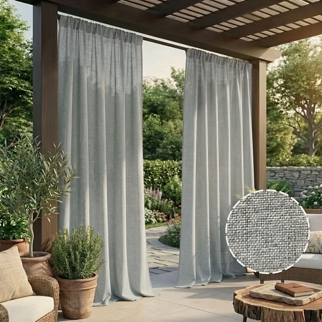 Outdoor Patio Curtains Boho Linen-Like Polyester Privacy & Shade