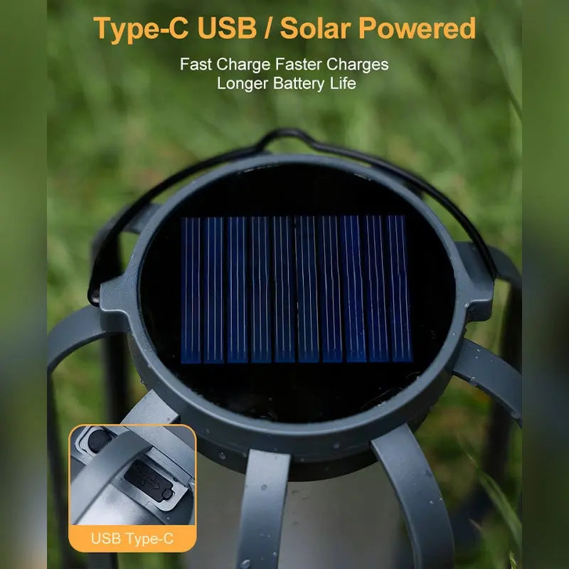 Outdoor Solar Lantern Flickering Flame USB-C & Solar Charging