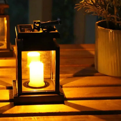 Outdoor Solar Lantern Flickering LED Weatherproof Hanging & Tabletop