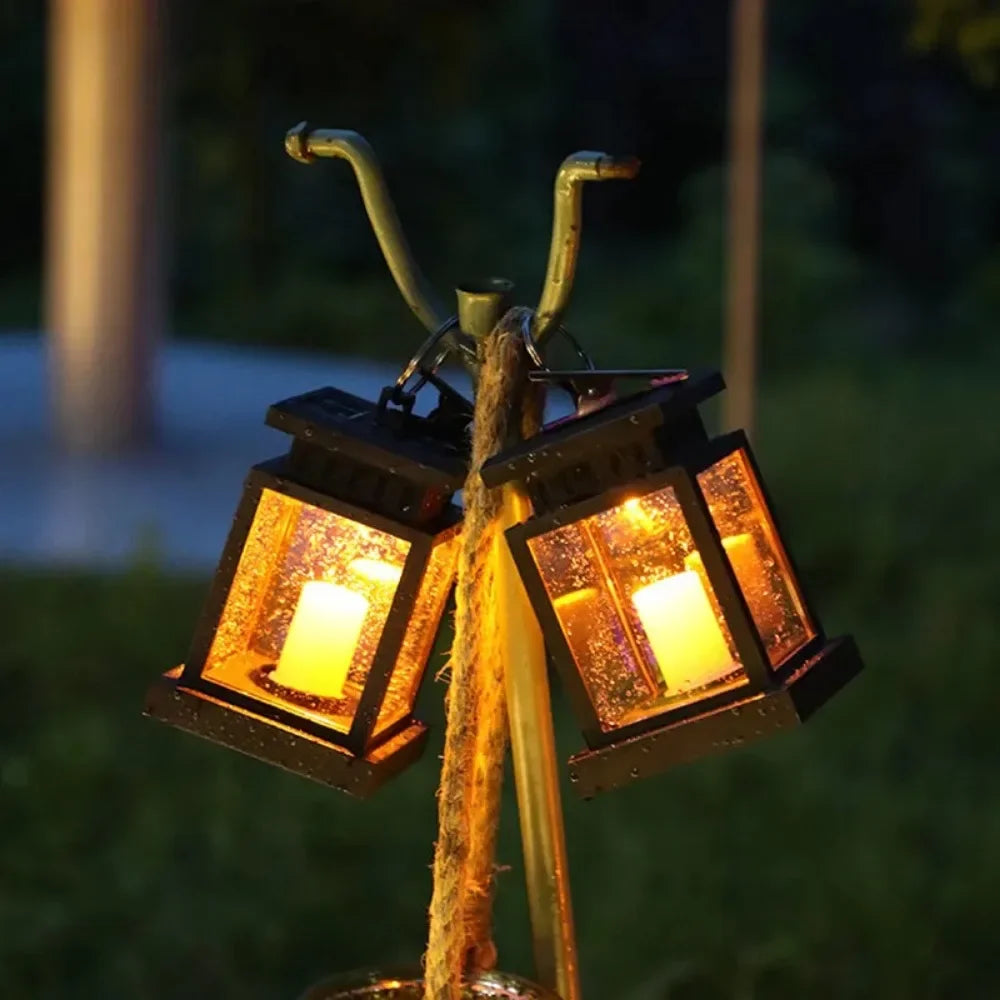 Outdoor Solar Lantern Flickering LED Weatherproof Hanging & Tabletop