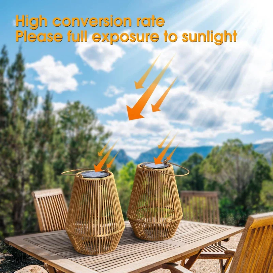 Outdoor Solar Lantern Handwoven Rattan Waterproof
