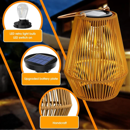 Outdoor Solar Lantern Handwoven Rattan Waterproof