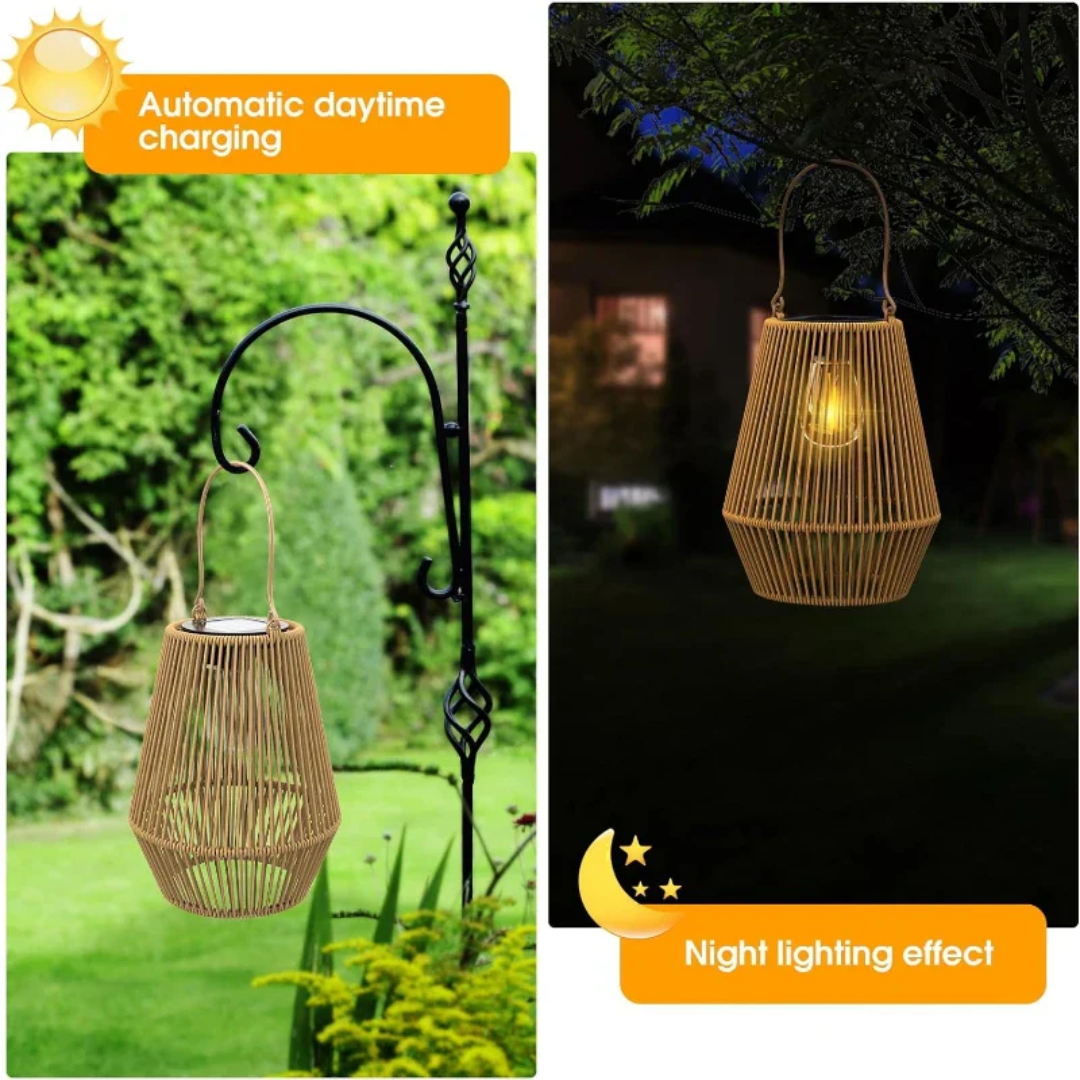 Outdoor Solar Lantern Handwoven Rattan Waterproof
